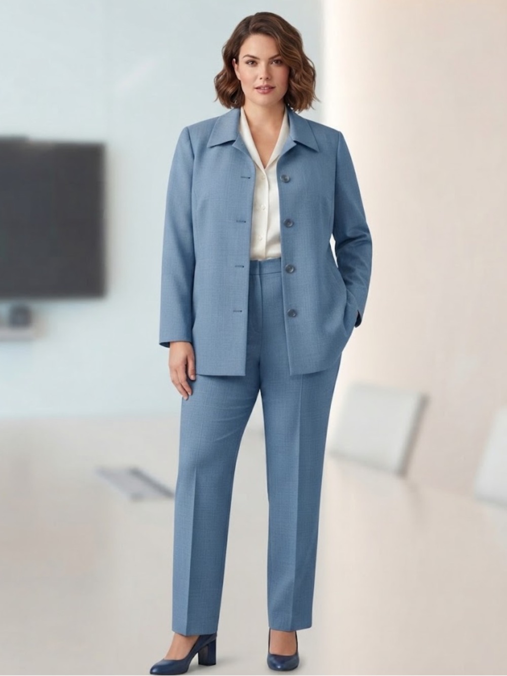 Pendleton 100% Virgin Wool Slate Blue Women's Jacket and Pant Set Size 24W NWT